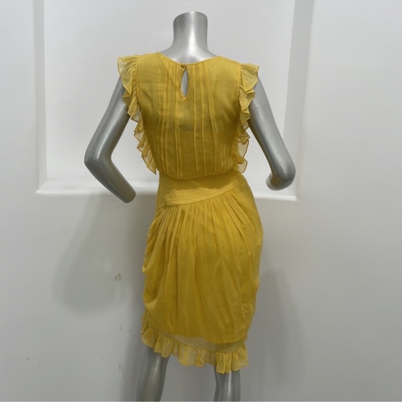 BCBGMAXAZRIA Bamboo Ruffles Silk Dress Yellow Runway Size 0 - Picture 12 of 15